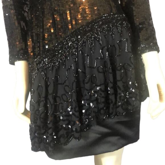 Vintage Sexy black Sequence and beaded long sleeved dress size 6 - Picture 4 of 12